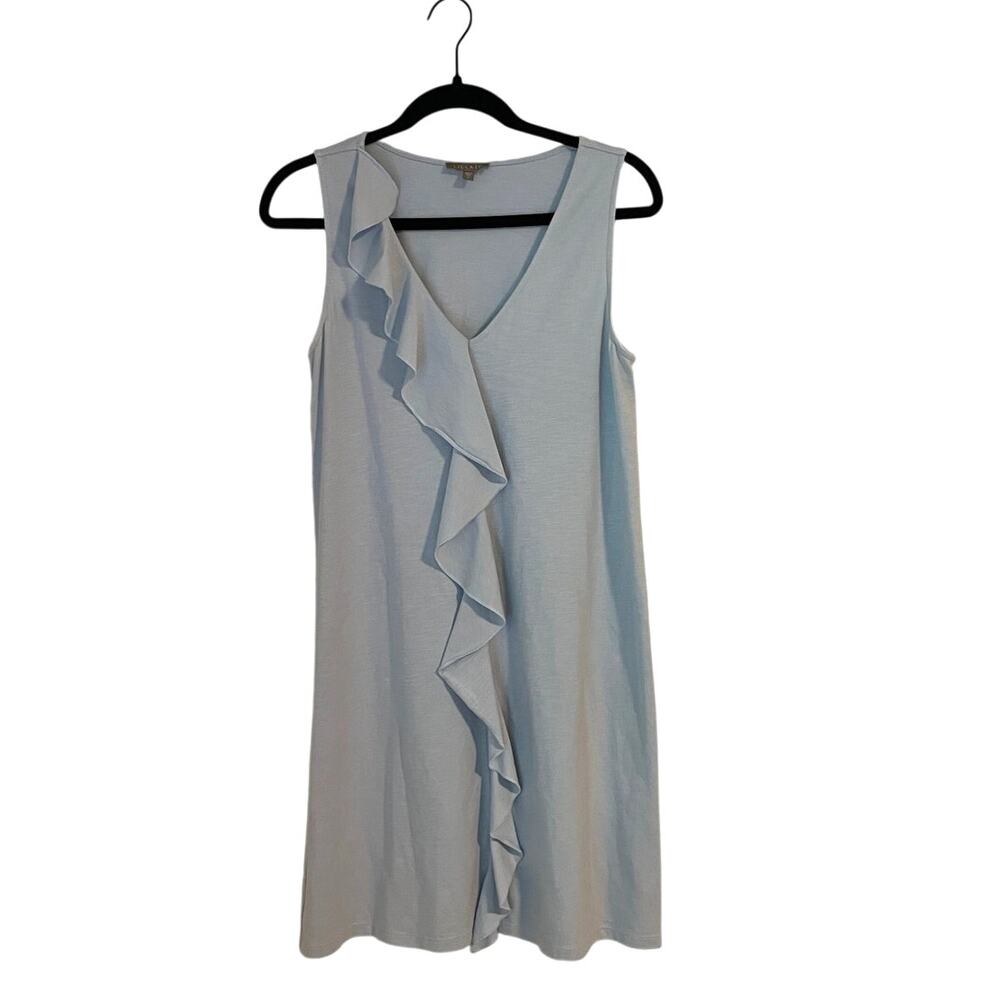 Lilla P Ruffle Front Sleeveless Dress Light Blue Peruvian Jersey Coastal Prep-S - Picture 2 of 5